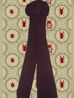 Handmade Warrior Within Designs Black and Red Striped Cowl Neck Jumpsuit